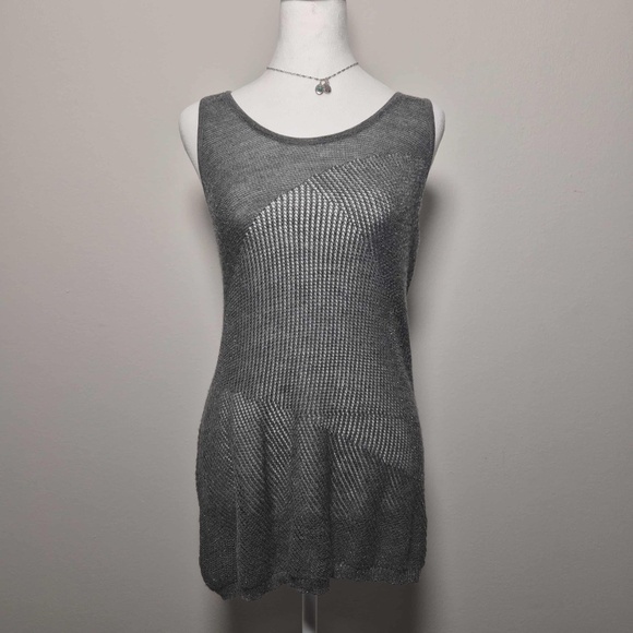 Eileen Fisher Gray Merino Wool Metallic Abstract Texture Knit Racerback Tank Top - Picture 2 of 12